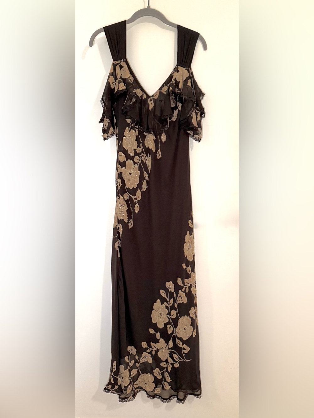 Brown 2000s beaded floral slip dress